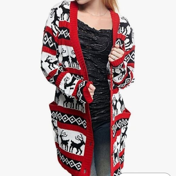 🆕🥼V28 Christmas Reindeer Button Up Cardigan - Picture 4 of 7